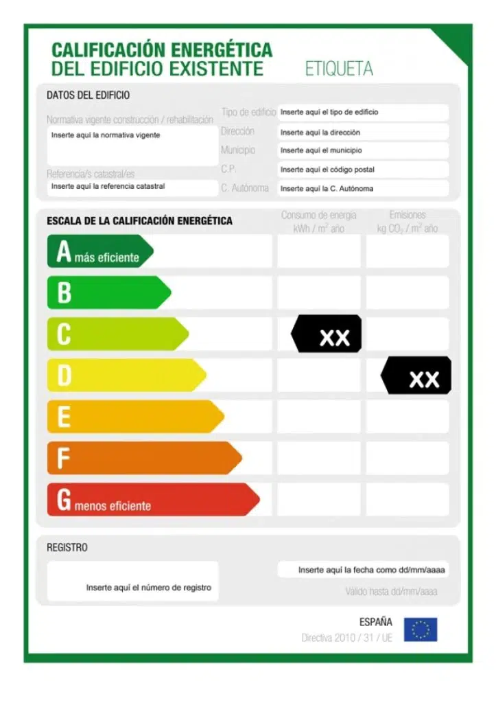 Ejemplo de etiqueta de certificación energética